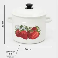 Кастрюля эмалированная, 7 л, d=23.5 см, с крышкой, белая