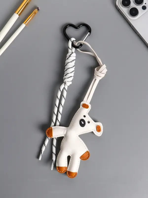 Брелок на карабине кожзам, текстиль  Брелок на карабине кожзам, текстиль "Медведь" белый, с узлом 27х8,8х1,5 см