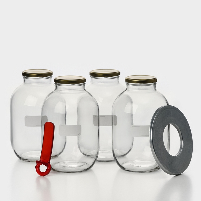 Набор для консервирования, банки с золотистой крышкой и этикеткой, ТО-82 мм, 3 л, стерилизатор, открывашка Набор для консервирования, банки с золотистой крышкой и этикеткой, ТО-82 мм, 3 л, стерилизатор, открывашка