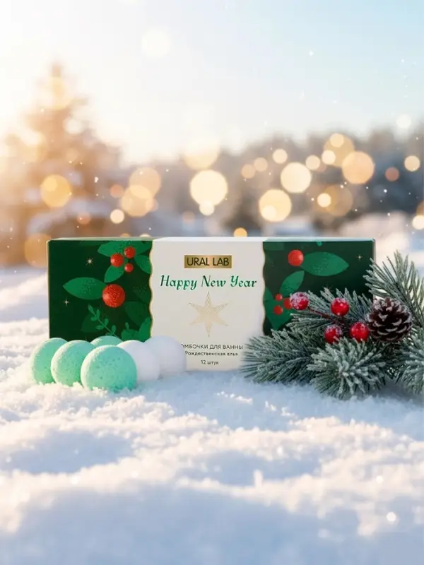 Бомбочки для ванны Happy New Year, аромат рождественская ель, набор 12 шт. &times; 20 г, URAL LAB