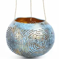 Подсвечник подвесной из кокоса, 12&times;12&times;8.5 см, голубой-золотой