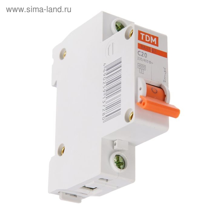 Выключатель автоматический TDM ВА47-63, 1п, 20 А, 4.5 кА Выключатель автоматический TDM ВА47-63, 1п, 20 А, 4.5 кА