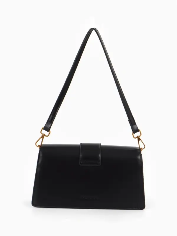 Сумка женская мессенджер TEXTURA на клапане, 26&times;8.5&times;14 см, чёрная