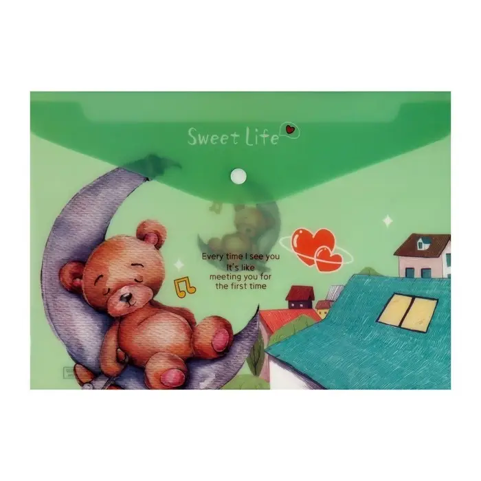 Папка-конверт на кнопке, А4, 180 мкм, Папка-конверт на кнопке, А4, 180 мкм, "Мишка", МИКС