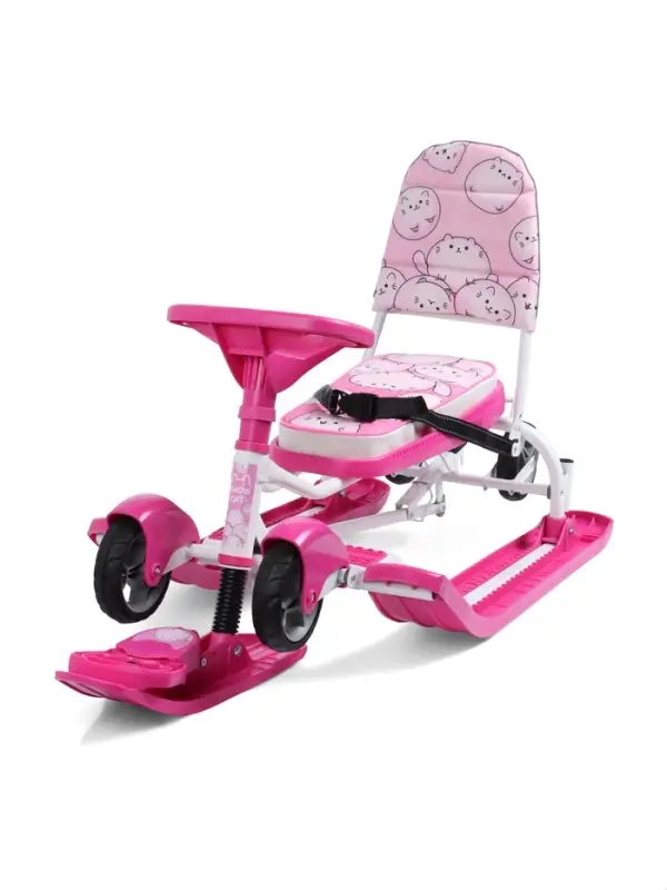 Снегокат &laquo;Котики&raquo;, с родительской ручкой, со спинкой, розовый, ТС6-СЛ/К Snow Cat