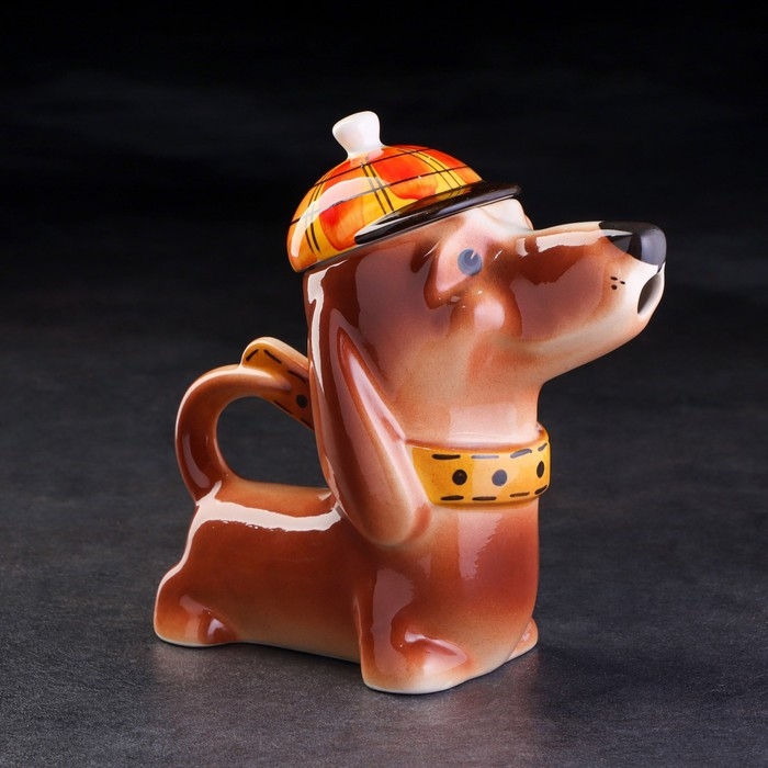 Чайник гжель «Такса Мотя», бело-синий,керамика, Чайник гжель «Такса Мотя», бело-синий,керамика,