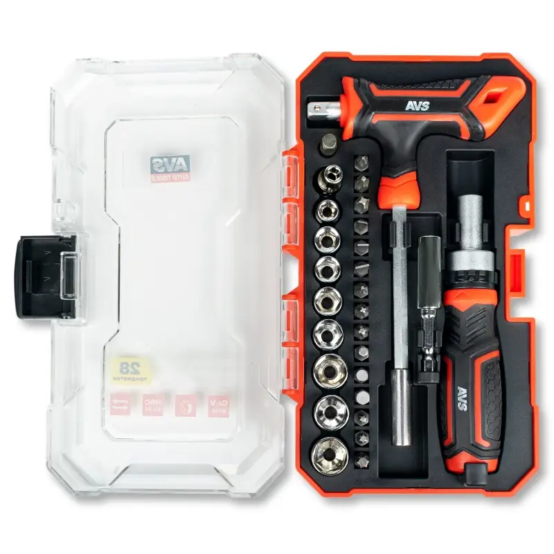 Отвертка реверсивная с насадками (28 предметов) AVS ORS28