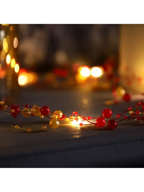 Гирлянда &laquo;Нить&raquo; 2 м, роса с насадками &laquo;Гранатовый браслет&raquo;, IP20, серебристая нить, 20 LED, от батареек АА&times;2, свечение тёплое белое