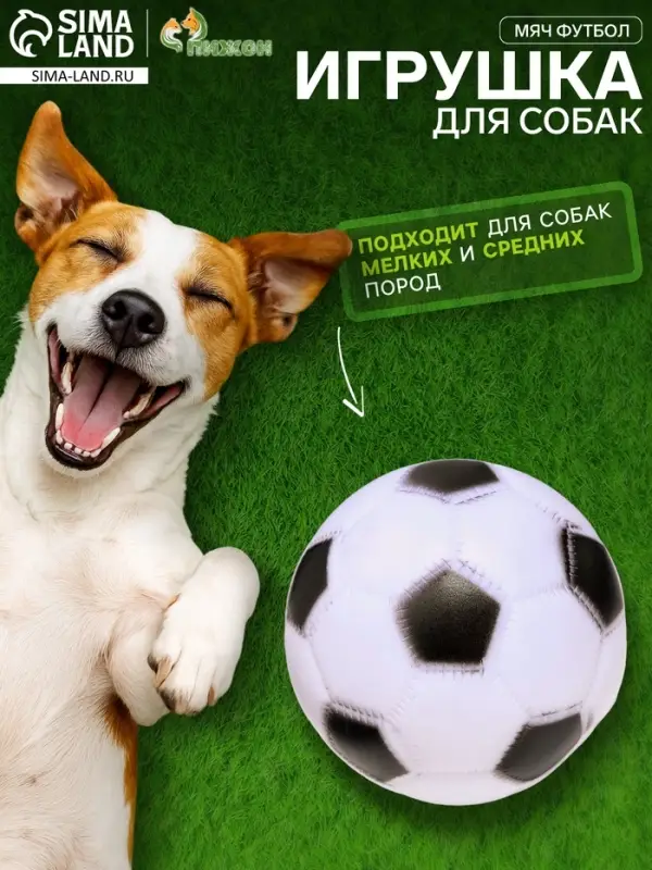 Игрушка для собак &laquo;Мяч Футбол&raquo;, 6.2 см, пищащая, винил, белая
