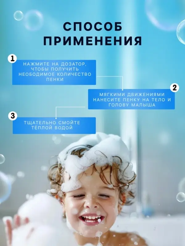 Пенка для купания 2в1 детская LULU с пантенолом, без парабенов, без силиконов, 250 мл