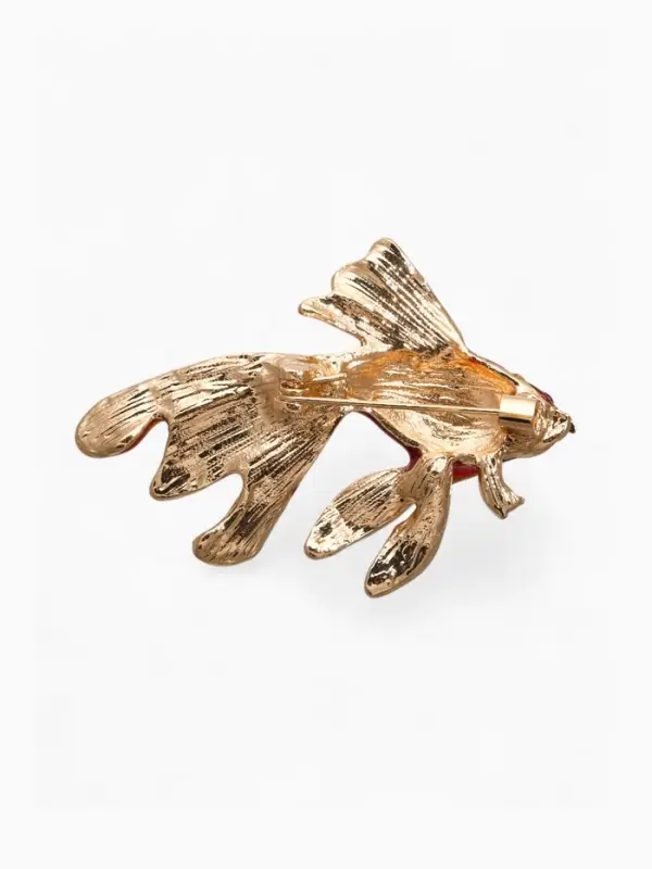 Брошь &laquo;Золотая рыбка&raquo;, красная, золотой в золоте