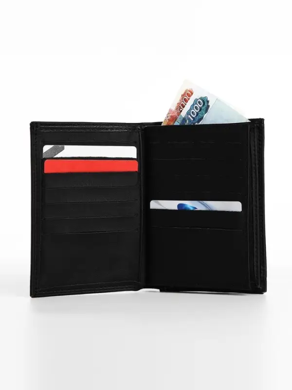 Портмоне мужское, без застёжки, 3 в 1, автодокументы, паспорт, чёрное