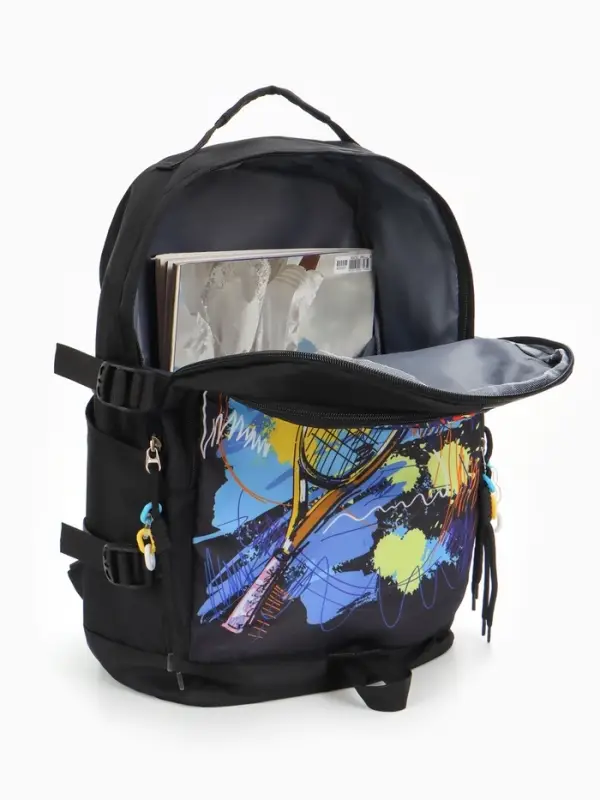 Рюкзак школьный &laquo;Тенис&raquo;, с карманами, с рисунком, размер 31&times;16&times;42 см, чёрный