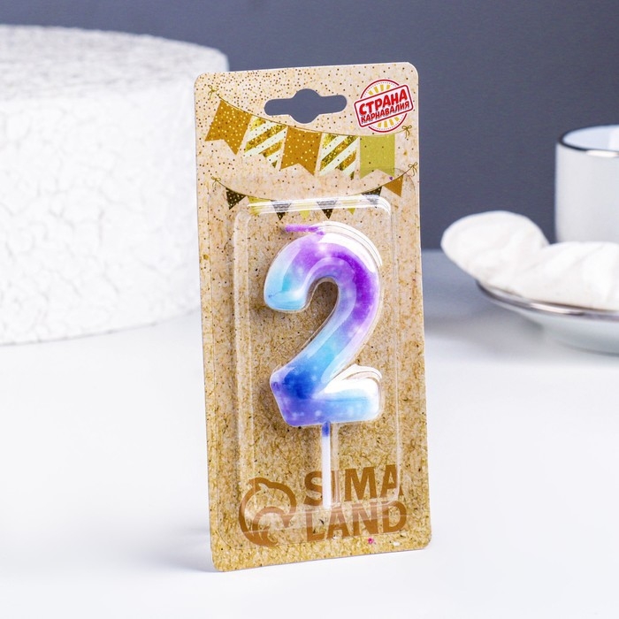 Свеча в торт на шпажке  Свеча в торт на шпажке "Галактика", цифра 2, 5,5 см