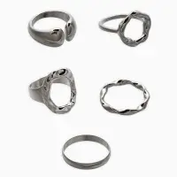 Набор колец 5 шт "Новый стиль" мятый, размер МИКС, цвет серебро