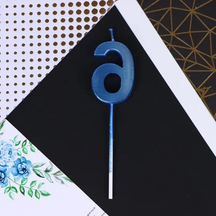 Свеча для торта, цифра &laquo;6&raquo;, синяя, 4 х 13 см