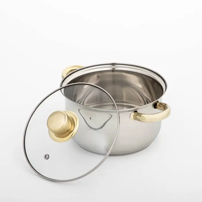 Кастрюля Доляна &laquo;Роскошь&raquo;, 2.2 л, d=19 см, со стеклянной крышкой, капсульное дно, нержавеющая сталь, хромированная