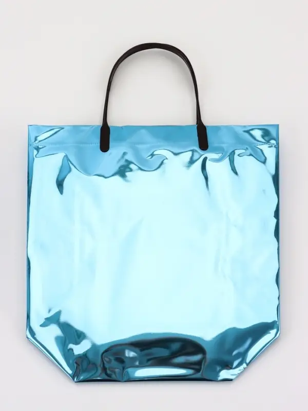 Пакет подарочный ПВХ, голография, голубой, пластиковая ручка, 26&times;22.5&times;10 см