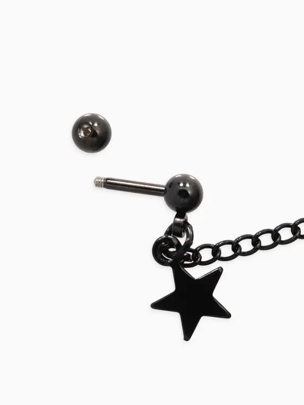Серьга кафф &laquo;Цепь со звездой&raquo;, чёрная