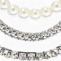 Браслет "Стиль" (набор 3шт) шар №8, со стразинками, тянется, цвет белый в серебре