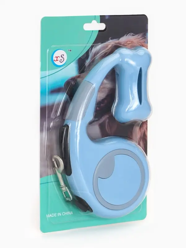 Рулетка - поводок Рулетка - поводок "Косточка", с контейнером для пакетов, трос 3 м, голубая/серая