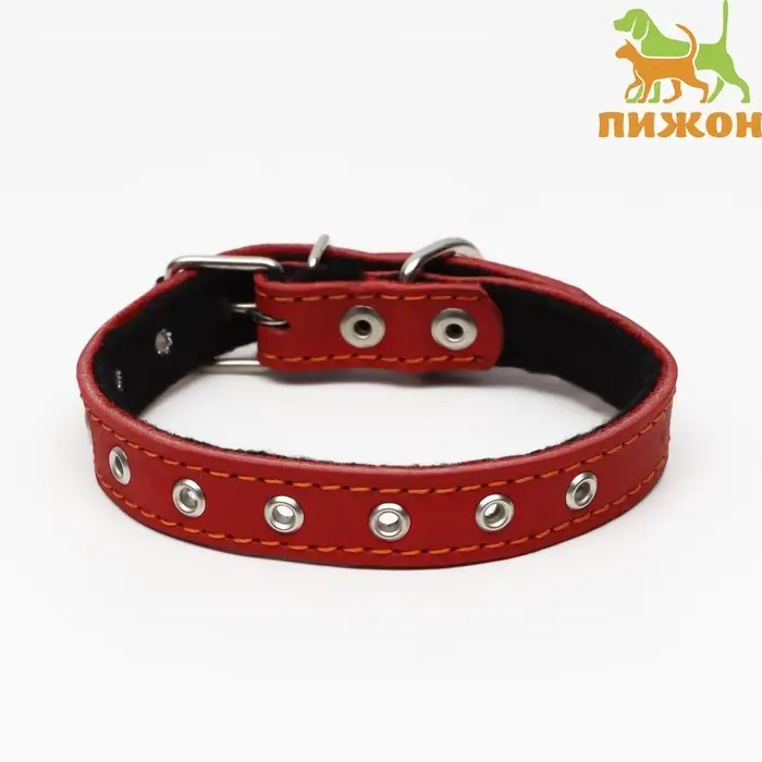 Ошейник кожаный на синтепоне, безразмерный, 45&times;2 см, ОШ 18-39 см, красный