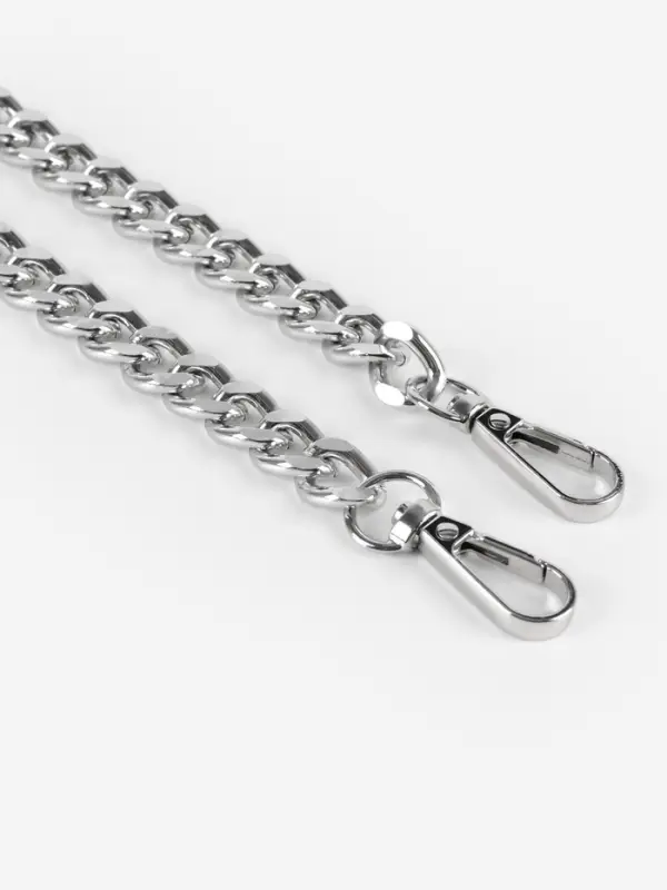 Ручка для сумки, с плоскими цепочками и карабинами, 120&times;3 см, цвет чёрный, серебряный