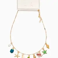 Колье "Летний вайб" морской мир, цветное в золоте
