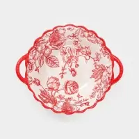 Бульонница с ручками Botanica, 20&times;17&times;6 см, фарфор, белая, красная