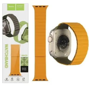 Ремешок для Apl watch 38/40/41mm WA29 magnetic silicone strap Army green/bright yellow HOCO
