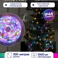 Гирлянда &laquo;Нить&raquo; 100 м роса, IP44, серебристая нить, 1000 LED, свечение мульти, 18 В