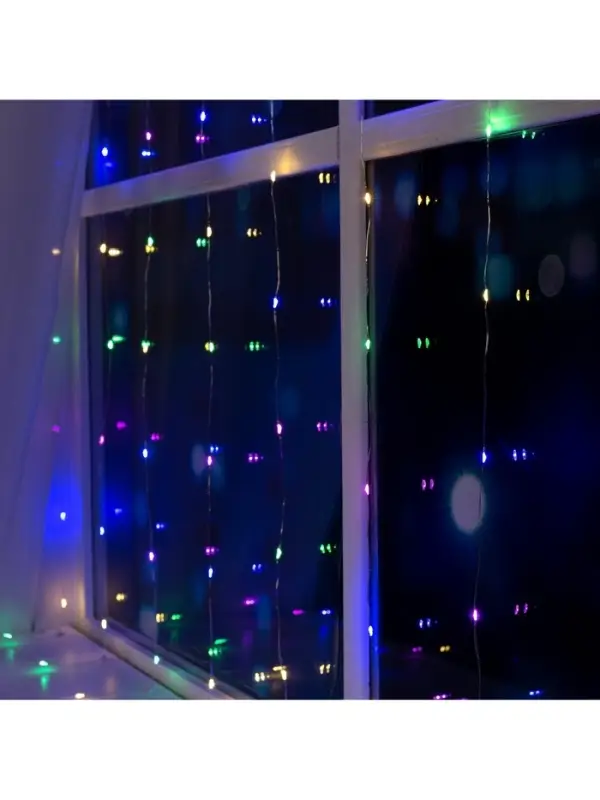 Гирлянда &laquo;Занавес&raquo; 2&times;2 м, роса, IP20, серебристая нить, 300 LED, свечение мульти, 12 В