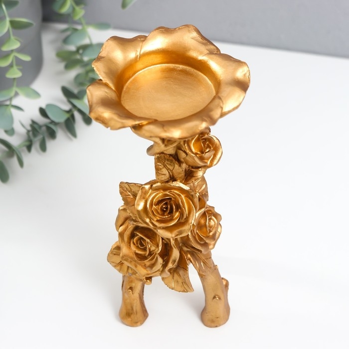 Подсвечник полистоун на 1 свечу Подсвечник полистоун на 1 свечу "Розы. Тринога" золото 20,8х7,5х7,5 см