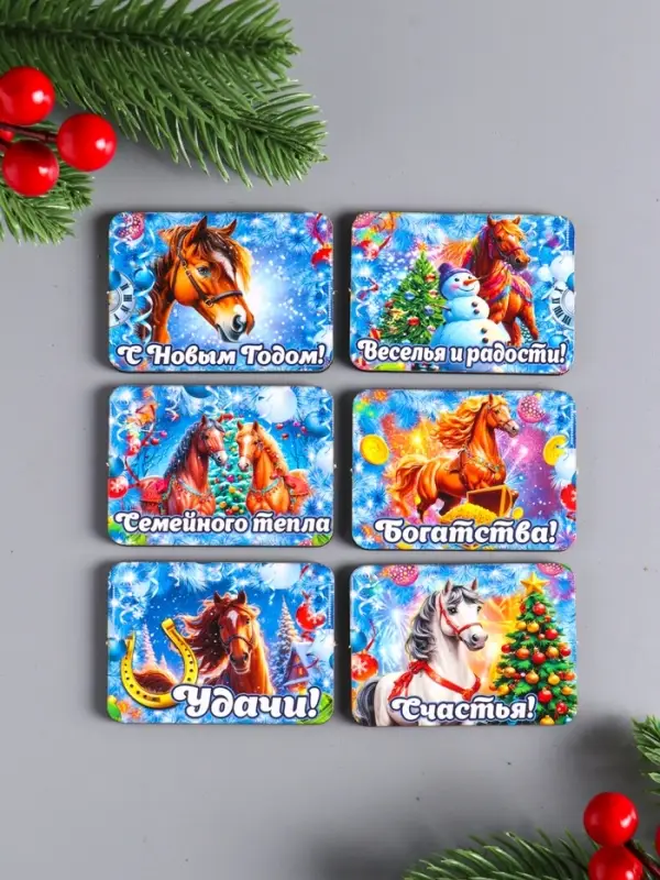 Набор новогодних магнитов 6 шт "Семейного тепла" 6х4,5 см