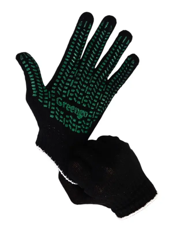 Перчатки садовые, хб, вязка 7 класс, 6 нитей, размер 10, с ПВХ точками, чёрные, Greengo