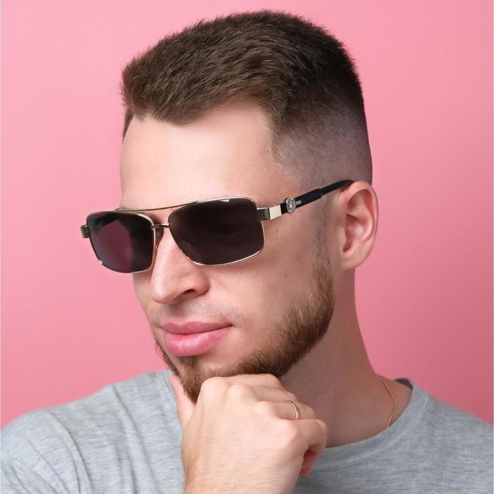 Очки солнцезащитные OneSun, поляризационные, UV 400, дужка 14 см, ширина 15 см, 4.5×6 см, золотые Очки солнцезащитные OneSun, поляризационные, UV 400, дужка 14 см, ширина 15 см, 4.5×6 см, золотые