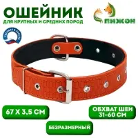 Ошейник тиснёный, 67&times;3.5 см, ОШ 31-60 см, на фетре, безразмерный, кожа, оранжевый