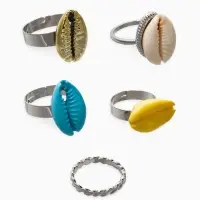 Набор колец 5 шт "Новый стиль" ракушки, размер МИКС, цветные в  серебре