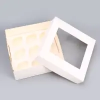 Коробка на 9 капкейков с окном, белая, 25&times;25&times;10 см