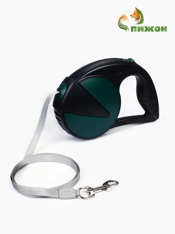 Рулетка - поводок для собак, лента 6 м, чёрная.зелёная