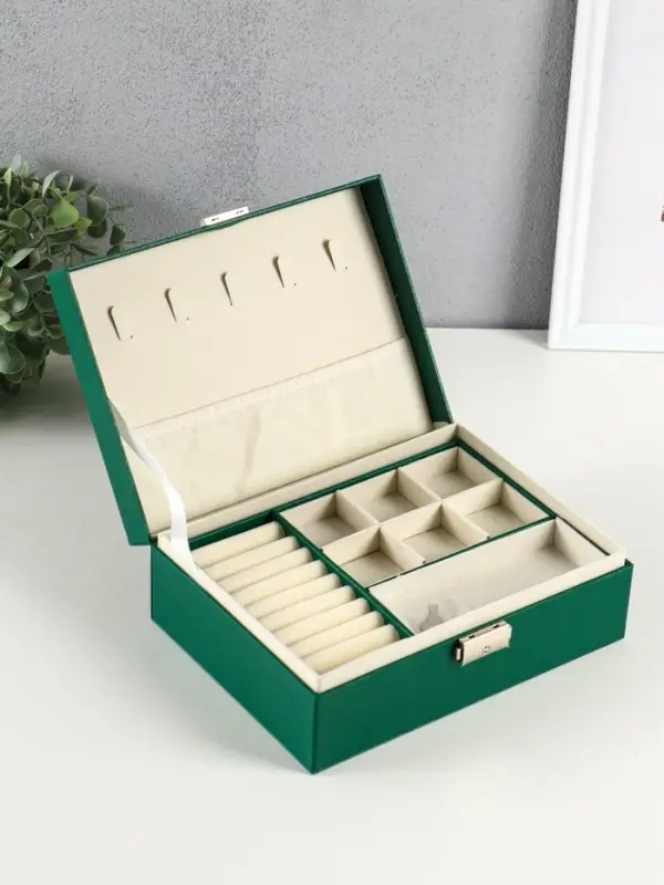 Шкатулка текстиль для украшений, съёмная подставка, цвет тёмно-зелёный, 23,5х17х8,7 см Шкатулка текстиль для украшений, съёмная подставка, цвет тёмно-зелёный, 23,5х17х8,7 см