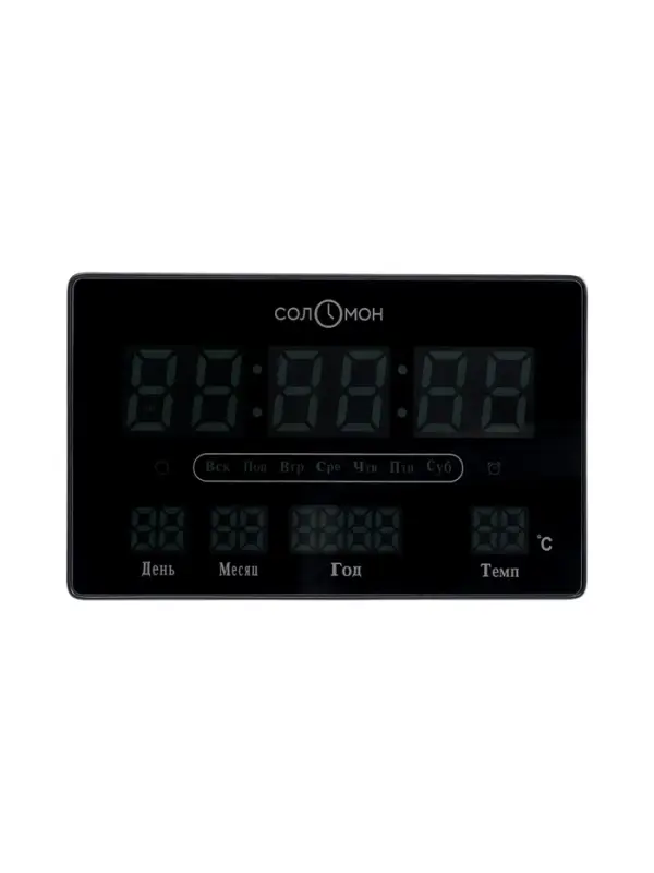 Часы электронные настенные, будильник, календарь, термометр, 20&times;3&times;33 см, синяя индикация, черные