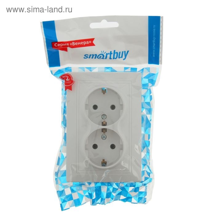 Розетка Smartbuy  Розетка Smartbuy "Венера", 16 А, двухместная, скрытая, с з/к, белая