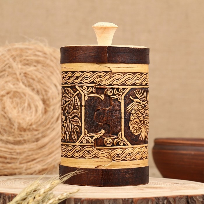 Туес Туес "Шишки" для перловки, 18 см, d=10 см, 1 л, береста