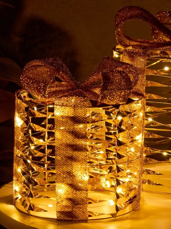 Фигура световая &laquo;Подарки цилиндр бежевые&raquo;, 25&times;20&times;15 см, 90 LED, от батареек AAx8, свечение тёплое белое