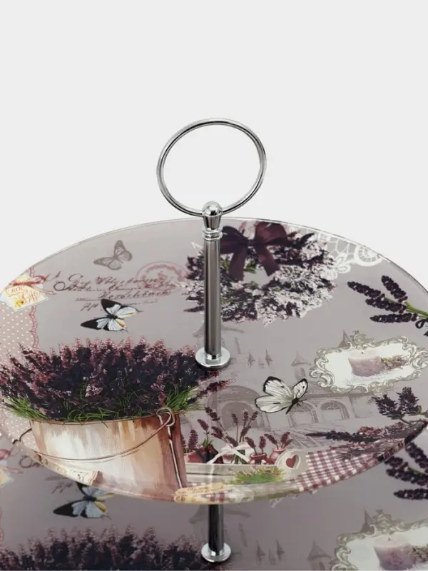 Этажерка - фруктовница круглая Доляна &laquo;Лаванда&raquo;, 2 яруса, d=25/20 см, стекло, цвет сиреневый