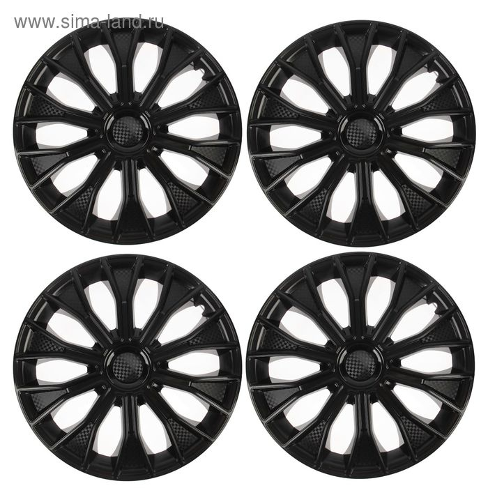 Колпаки колесные R14 Колпаки колесные R14 "ВОЛТЕК", черный глянец карбон, набор 4 шт.