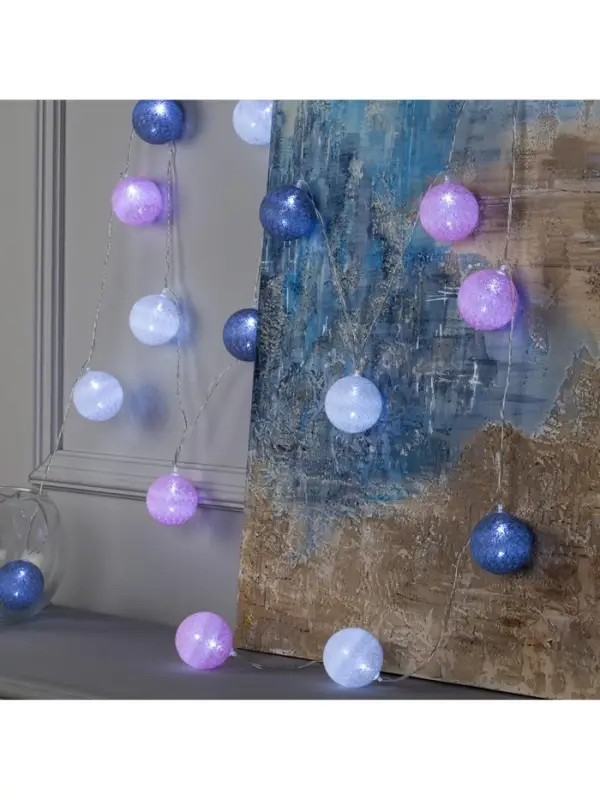 Гирлянда &laquo;Нить&raquo; 5 м с насадками &laquo;Клубки серо-розовые&raquo;, IP20, прозрачная нить, 20 LED, свечение белое, 220 В