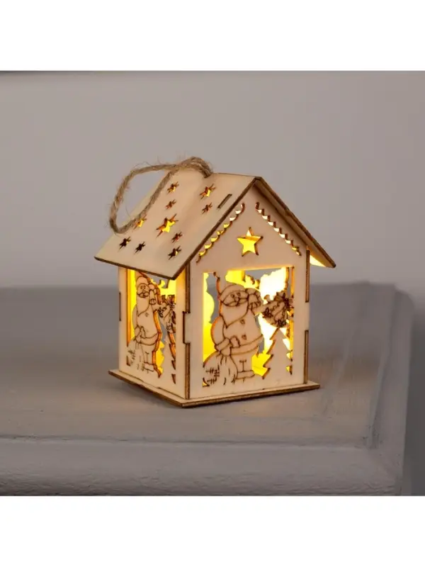 Ёлочная игрушка &laquo;Домик с Дедом Морозом и ёлкой&raquo;, 7.5&times;6.5&times;6 см, от батареек, свечение тёплое белое