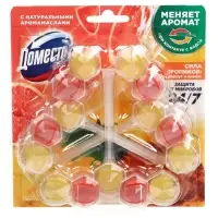 Туалетные блоки для очищения унитаза ДОМЕСТОС сила тропиков, 3 шт по 50 г